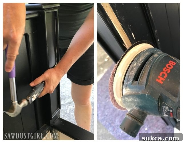 Daybed preparation: Securing the repurposed trundle panel to create a solid back for upcycling