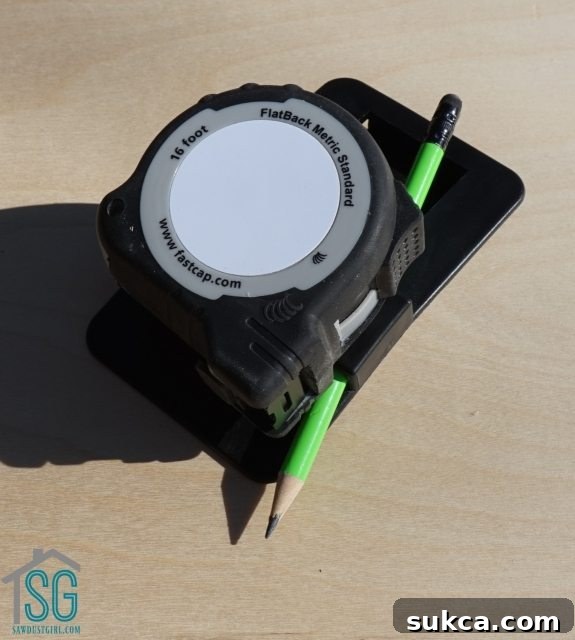Detail view of the Speed Clip Tape Measure Holder's pencil slot