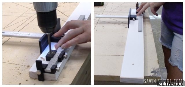 Illustration of the 'flip-and-drill' method for wide drawer fronts using the hardware jig.