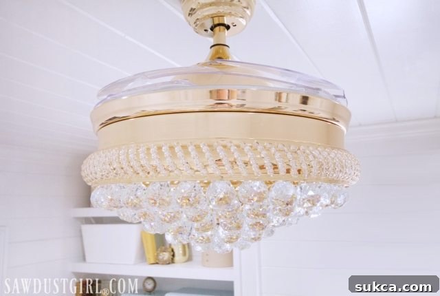 Bedroom Makeover Reveal & Ideas for Small Bedrooms - Pretty bedroom ceiling fan chandelier.
