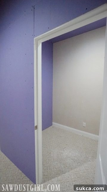 Newly drywalled closet interior, ready for mudding