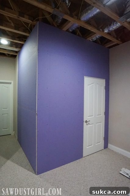 The newly drywalled closet, a canvas for the next phase