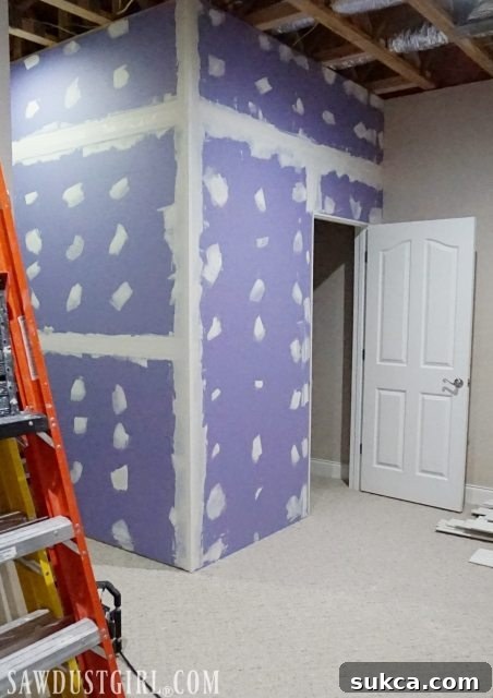 Finished first coat of mudding on the closet walls