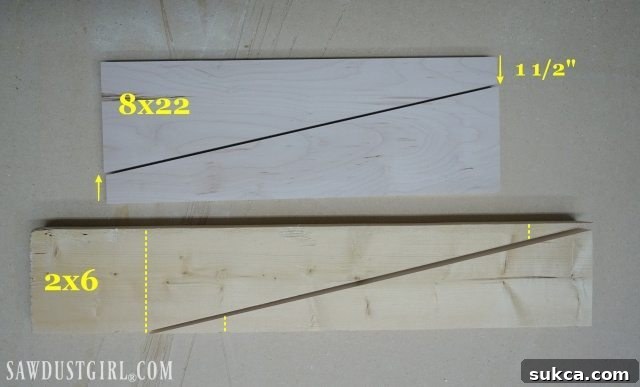 Cantilevered shelf bracket materials and cutting diagram to build garage shelves