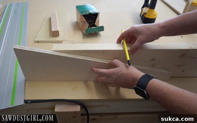 Tracing diagonal lines onto  cantilevered shelf brackets pieces