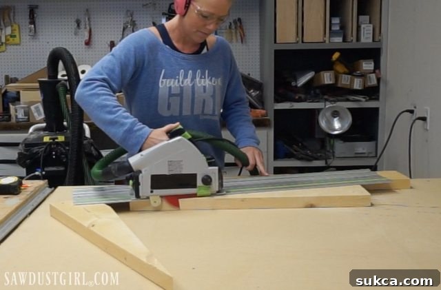 making diagonal cuts on a 2x6 with a track saw