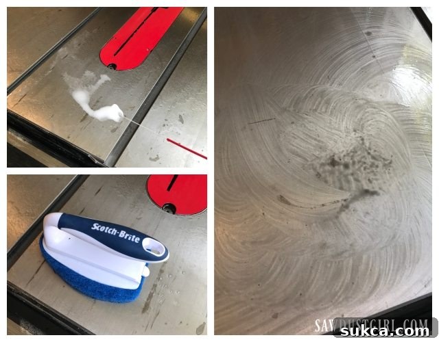 Scrubbing rust from tool surfaces with WD-40 and steel wool
