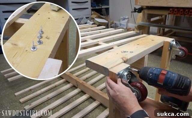 Installing locking swivel casters on a mobile drying rack