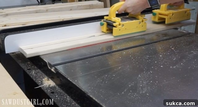 Cutting wood strips for paint drying rack support arms