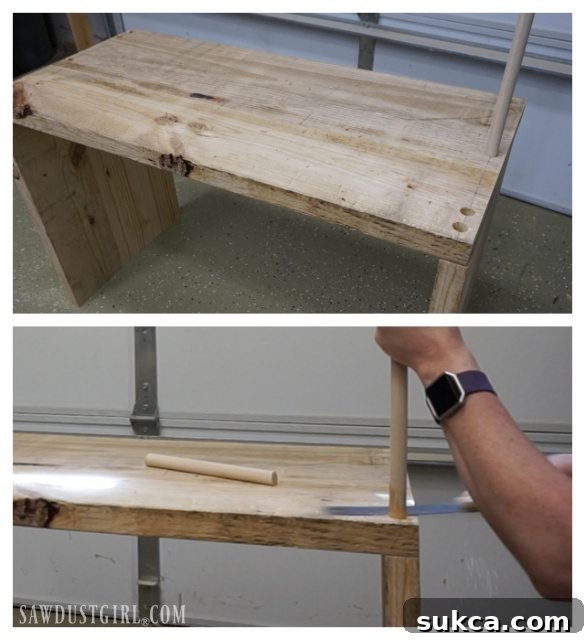 Strengthening diy table joints with wood dowels.