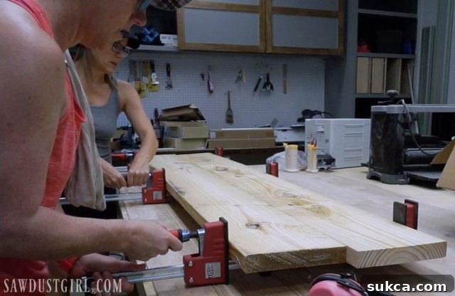 Clamping wood to build two nightstands