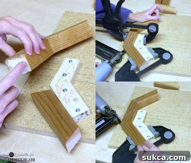 Gluing, clamping, and nailing octagon pieces together successfully