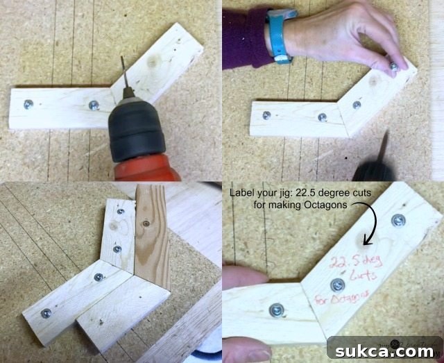 Labeling the octagon jig with cut angles and shape