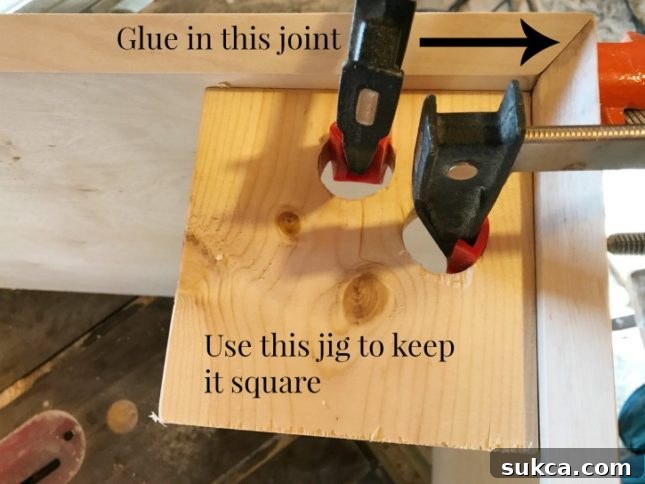 Homemade 90 Degree Clamps in action on a cabinet corner