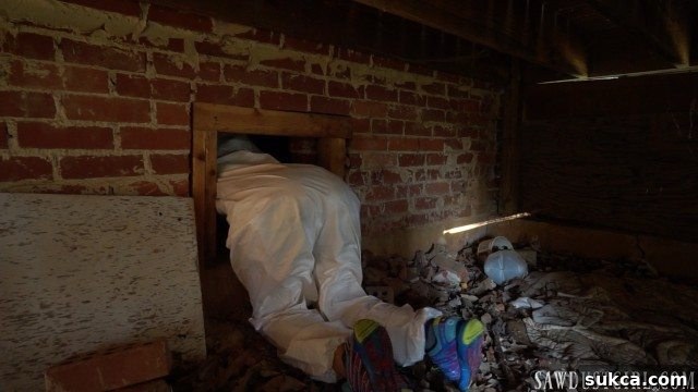 Calderwood Cottage Demo Days! Showing inadequate foundation support with stacked bricks and cinder blocks.