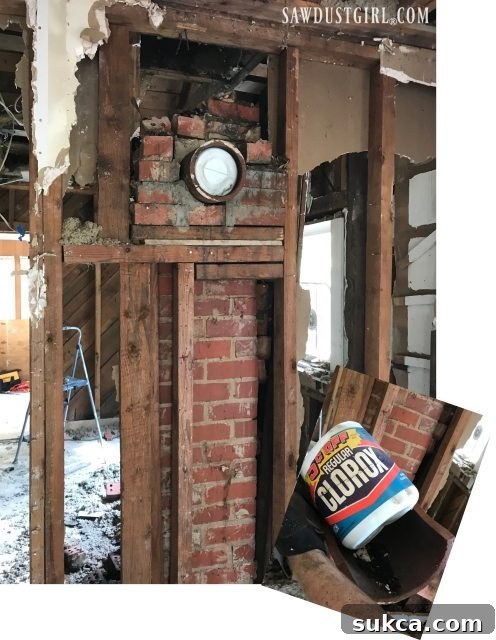 Calderwood Cottage Demo Days! A bleach bottle used as a chimney vent cap, a surprising discovery.