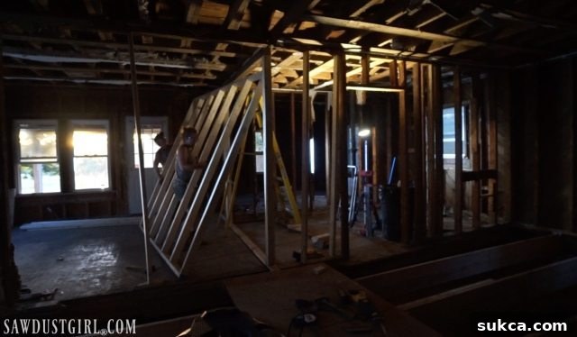 Temporary wall construction, a testament to sisterly cooperation Calderwood Cottage demo days: building a temporary support wall