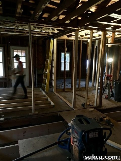 Framing progress inside the Calderwood Cottage Calderwood Cottage renovation progress: interior framing