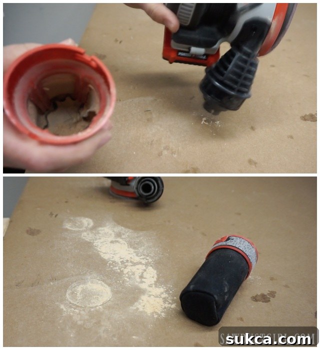 PORTER-CABLE cordless sander dust bag mechanism