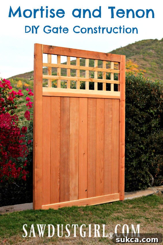 Mortise and tenon, one of the oldest and strongest carpentry joints, with an added haunch that makes this wood joint even stronger and perfect for gate construction.