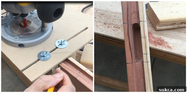 Cutting mortises for gate construction with a plunge router and jig.