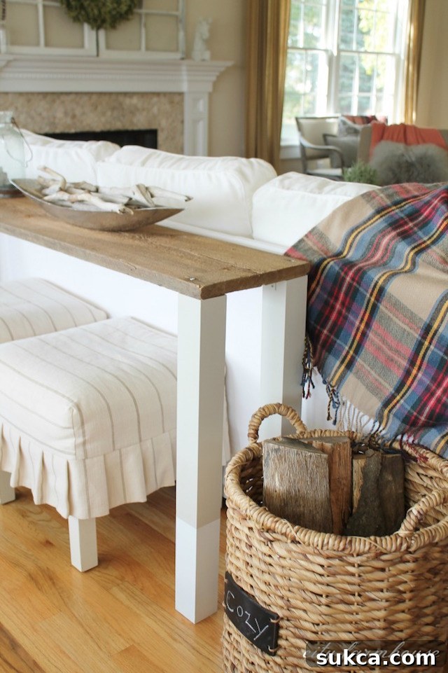 DIY Wood Sofa Table - Rustic Farmhouse Style