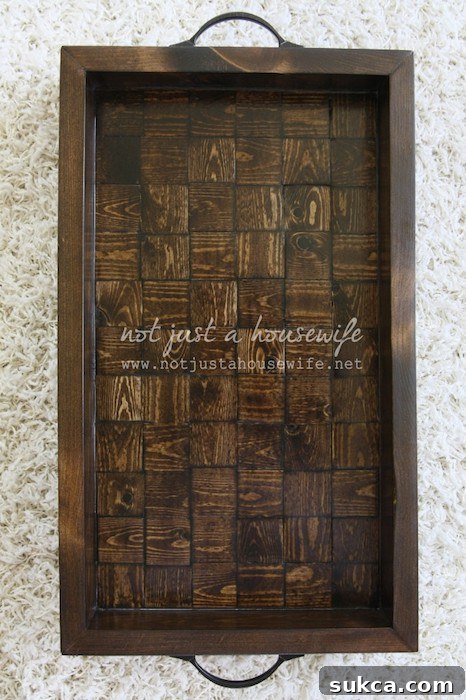 Intricate Wood Tile Design Serving Tray DIY wood tile serving tray with faux grout lines