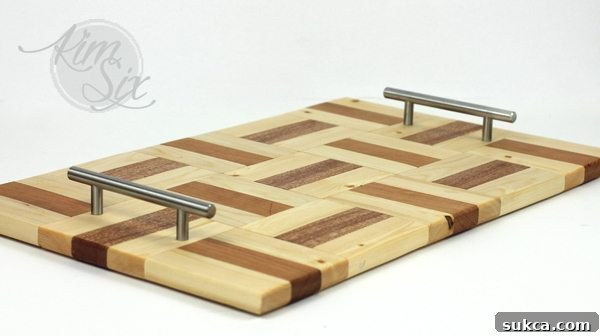 Elegant Mahogany and Cherry Parquet Serving Tray Parquet style DIY serving tray crafted from mahogany and cherry wood