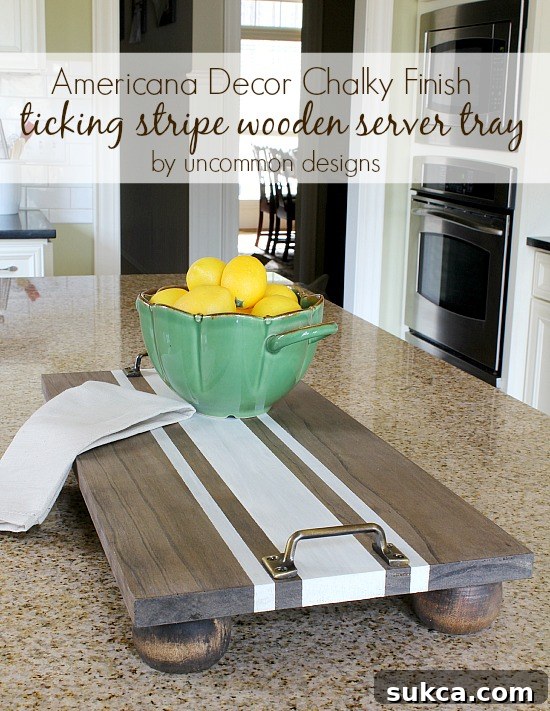 Elegant Ticking Stripe Wooden Serving Tray Ticking stripe wooden server tray for classic home decor