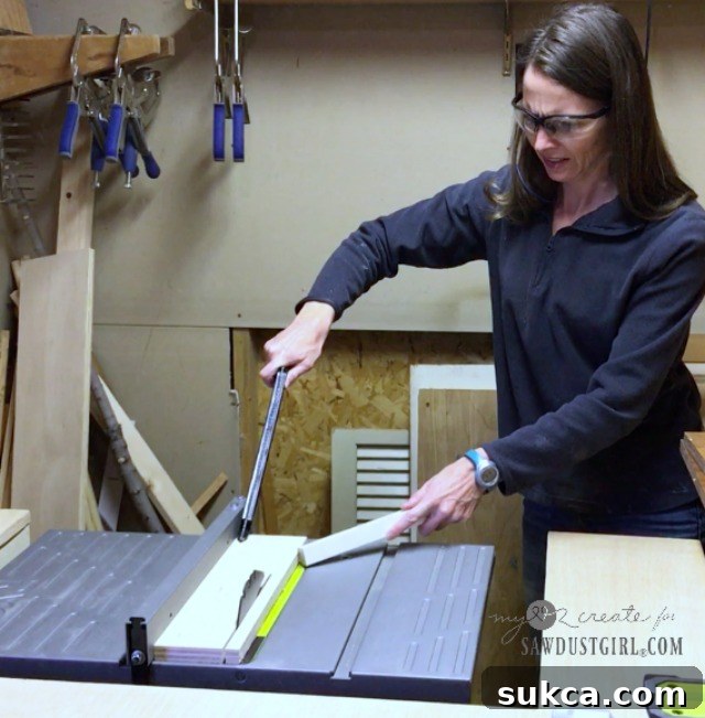 Ripping the first piece of wood on the table saw