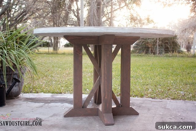 DIY Round Concrete Table with X Base Round Concrete Table with X Base featuring half-lap joints