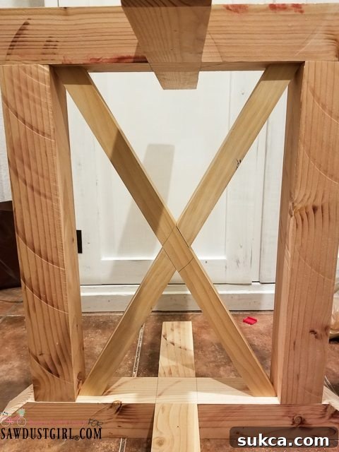 Assembled Angled X Assembled angled X-bracing for the table base