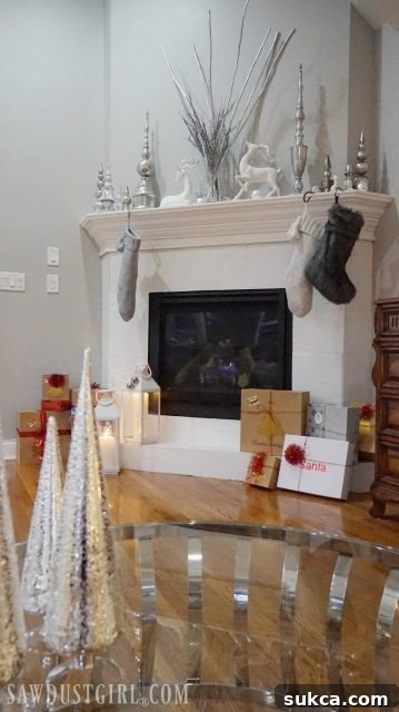Close-up of elegant Christmas decorations on a coffee table, adding sparkle to the living room.