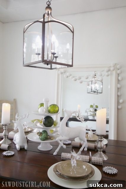 Another view of the festive dining room, showcasing holiday decor and elegant details.