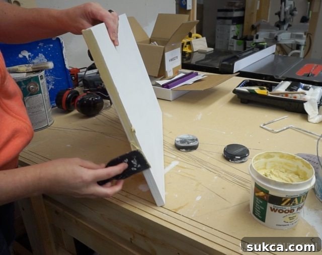 Using wood patch to fill pitted plywood edges for a smooth finish