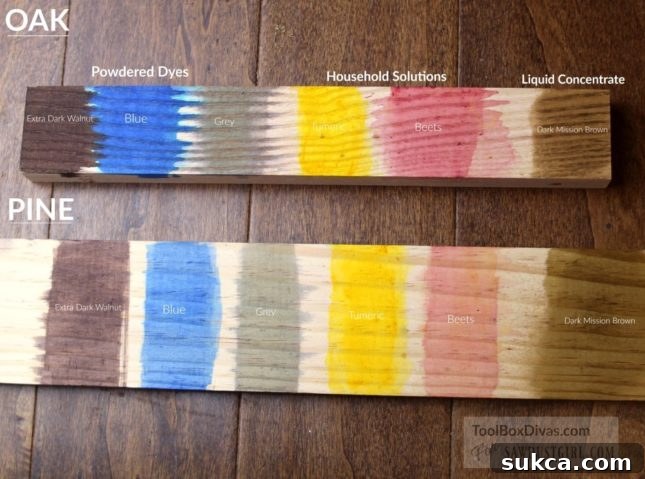 Exploring diverse wood finishing techniques: A comprehensive guide to wood dyes from Toolbox Divas for Sawdust Girl, showcasing natural and commercial options.
