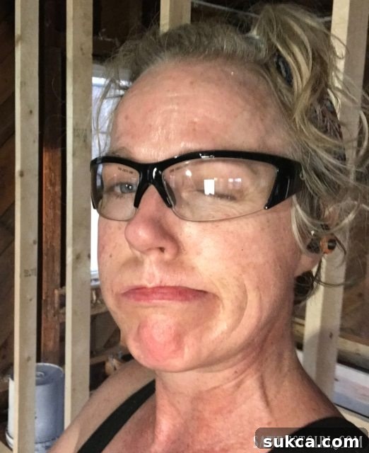 The challenges of working in hot weather Sweaty glasses from intense renovation work