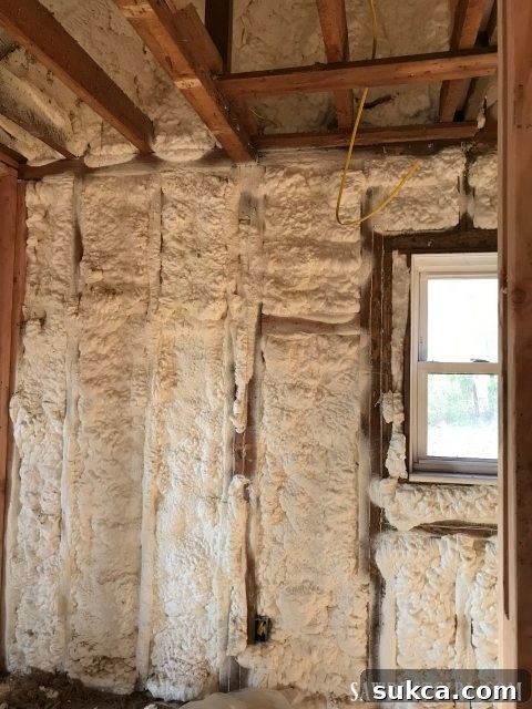 Spray foam insulation expansion Spray foam insulation expanding on a wall surface