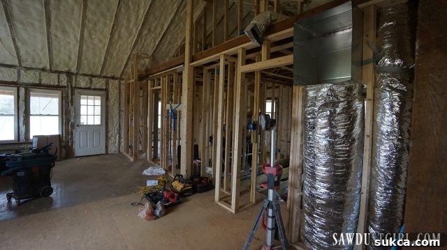 It's all coming together at Calderwood Cottage Interior of Calderwood Cottage with new insulation, ready for next stages