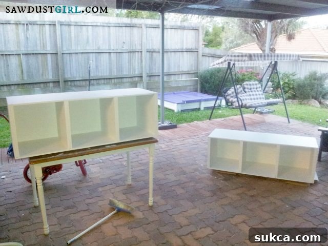 Kristy persevering with her built-in bedroom storage project using one hand after injury - SawdustGirl.com
