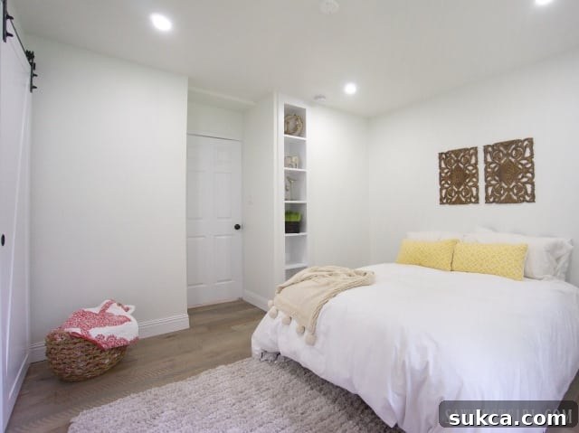 Cozy master bedroom with smart space-saving shelf cabinet
