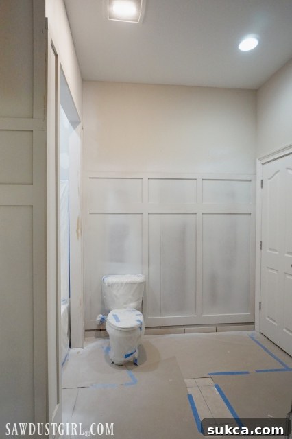 Primer applied to all wainscoting elements for a smooth base