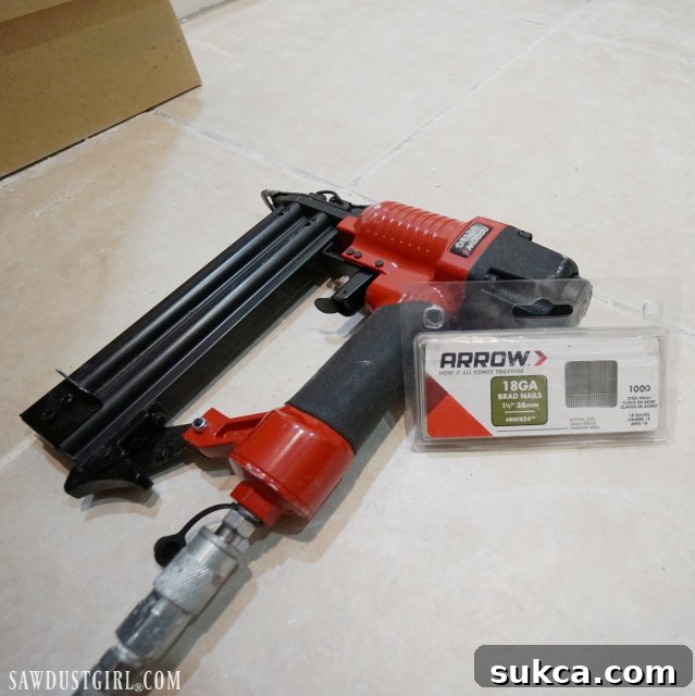 Arrow Fastener 18 gauge nail gun, essential for wainscoting installation