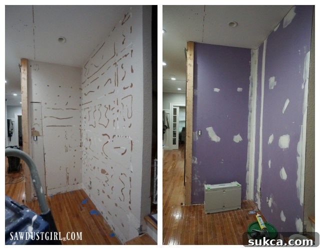1/4 inch drywall installed over damaged closet walls