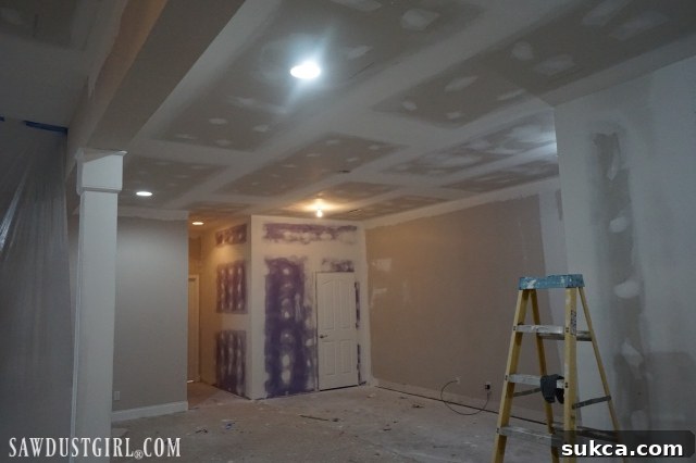 Newly installed drywall in basement