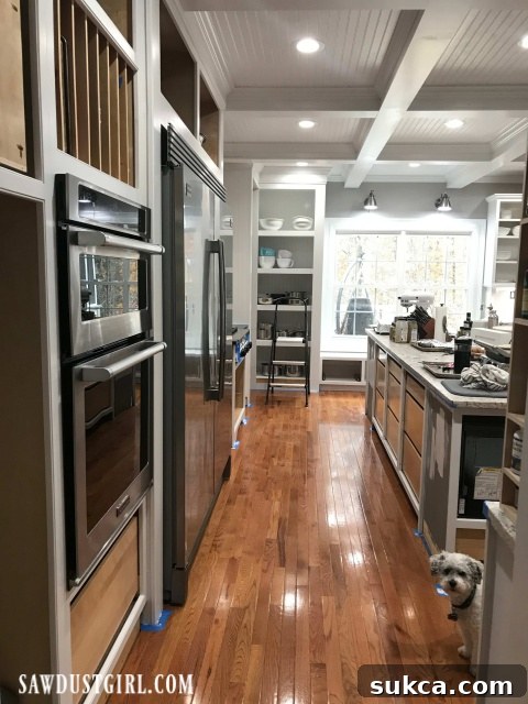 Painting kitchen cabinets with appliances moved out