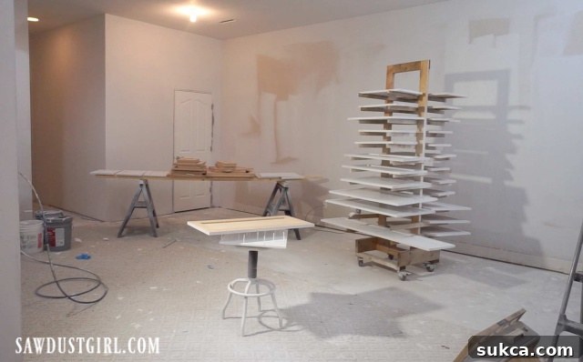 Cabinet door painting rack in the basement