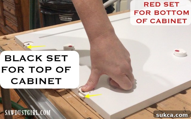 A step-by-step tutorial image showing the installation process of sliding cabinet door hardware, focusing on glides and tracks.
