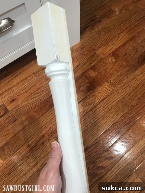 Decorative legs ready for sanding and finishing, showcasing the assembled components