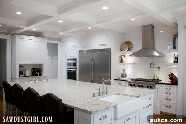 Kitchen remodel reveal featuring a sophisticated coffee station hutch.